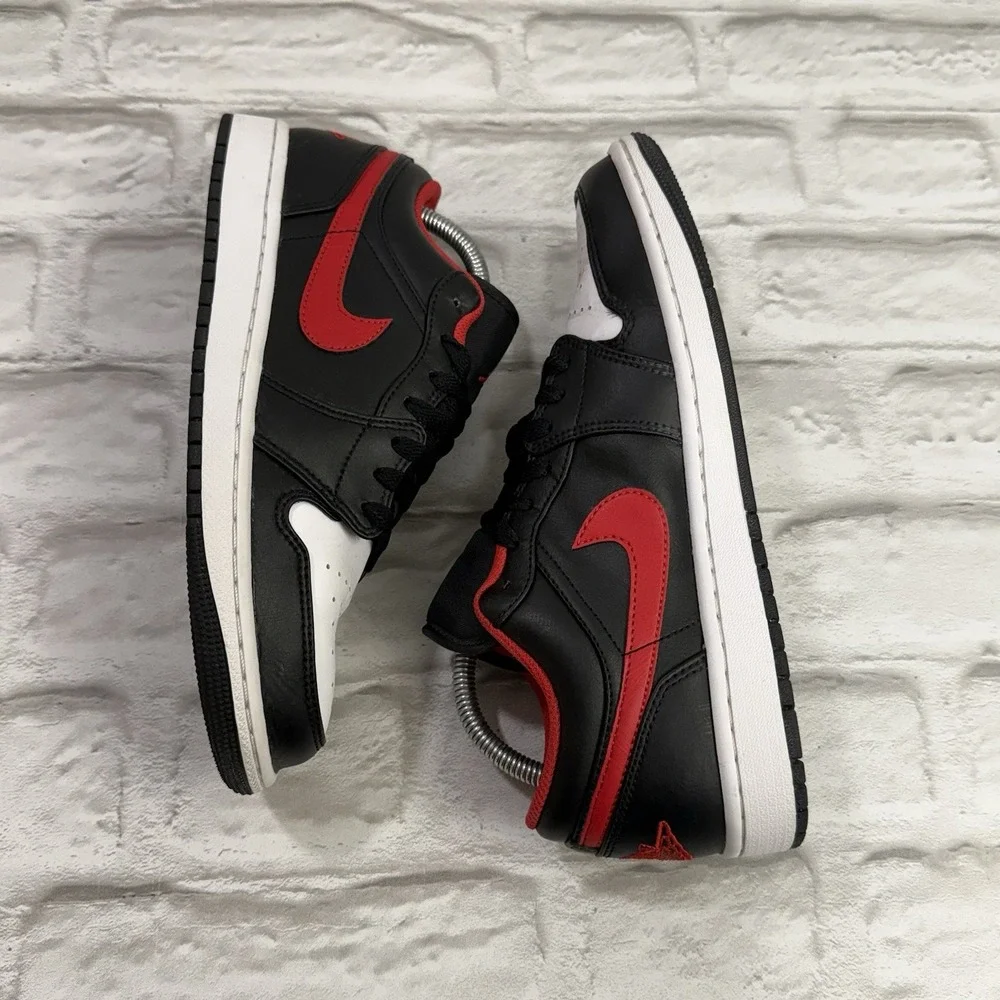 Nike Air Jordan 1 Low Shoes Black Fire Red White 553558-063 Men's Size 8